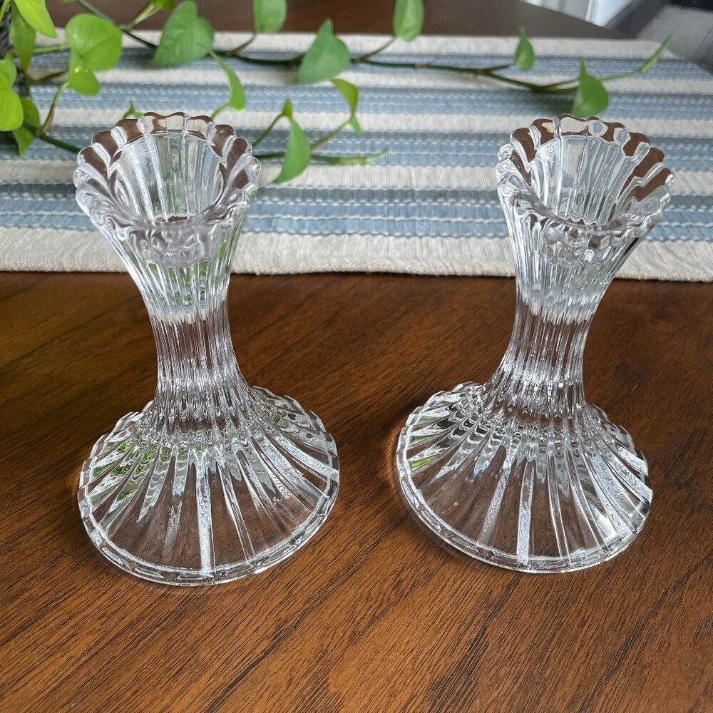 One Pair of Vintage Solid Glass Candle Stick Holders Clear Sz OS - no tags